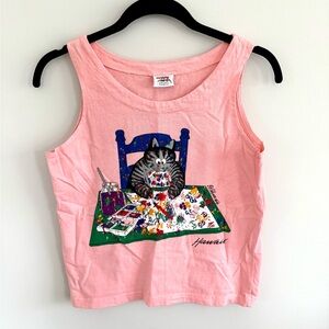 Vintage B. Kliban Cat Crazy Shirts Hawaii Artist Cat Pink Tank Top Tee Cotton